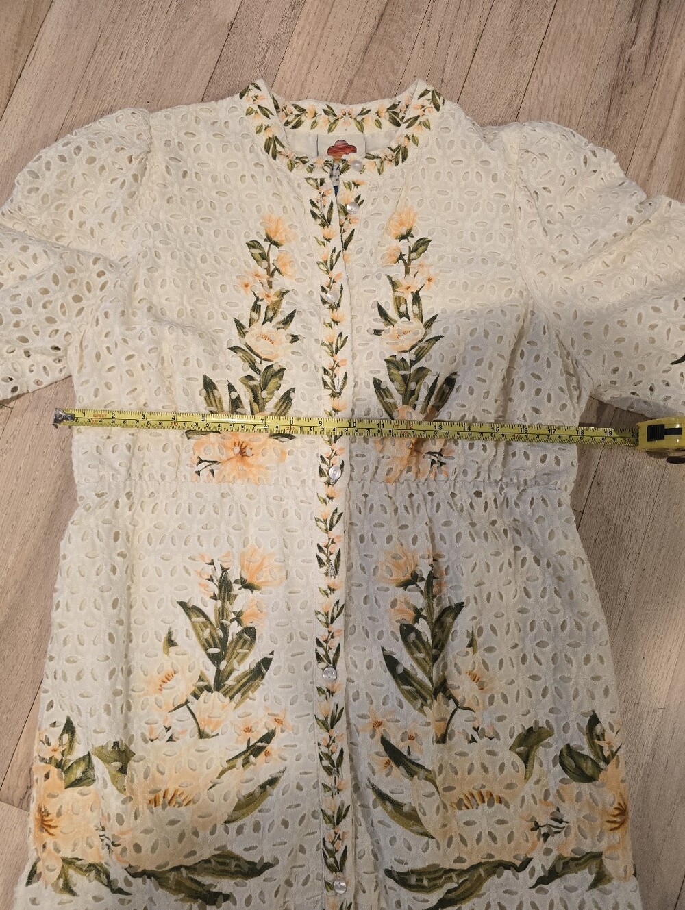 FARM Rio Cream Eyelet Maxi Dress with Yellow Floral Border - Picture 4 of 5